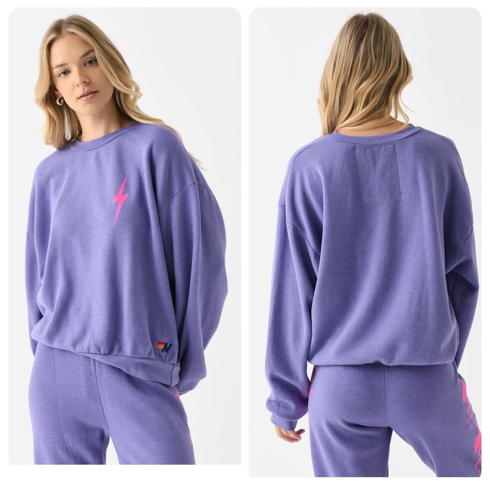 Aviator Nation Bolt 2 Crew Sweatshirt Purple Lightning Relaxed Fit M sold out